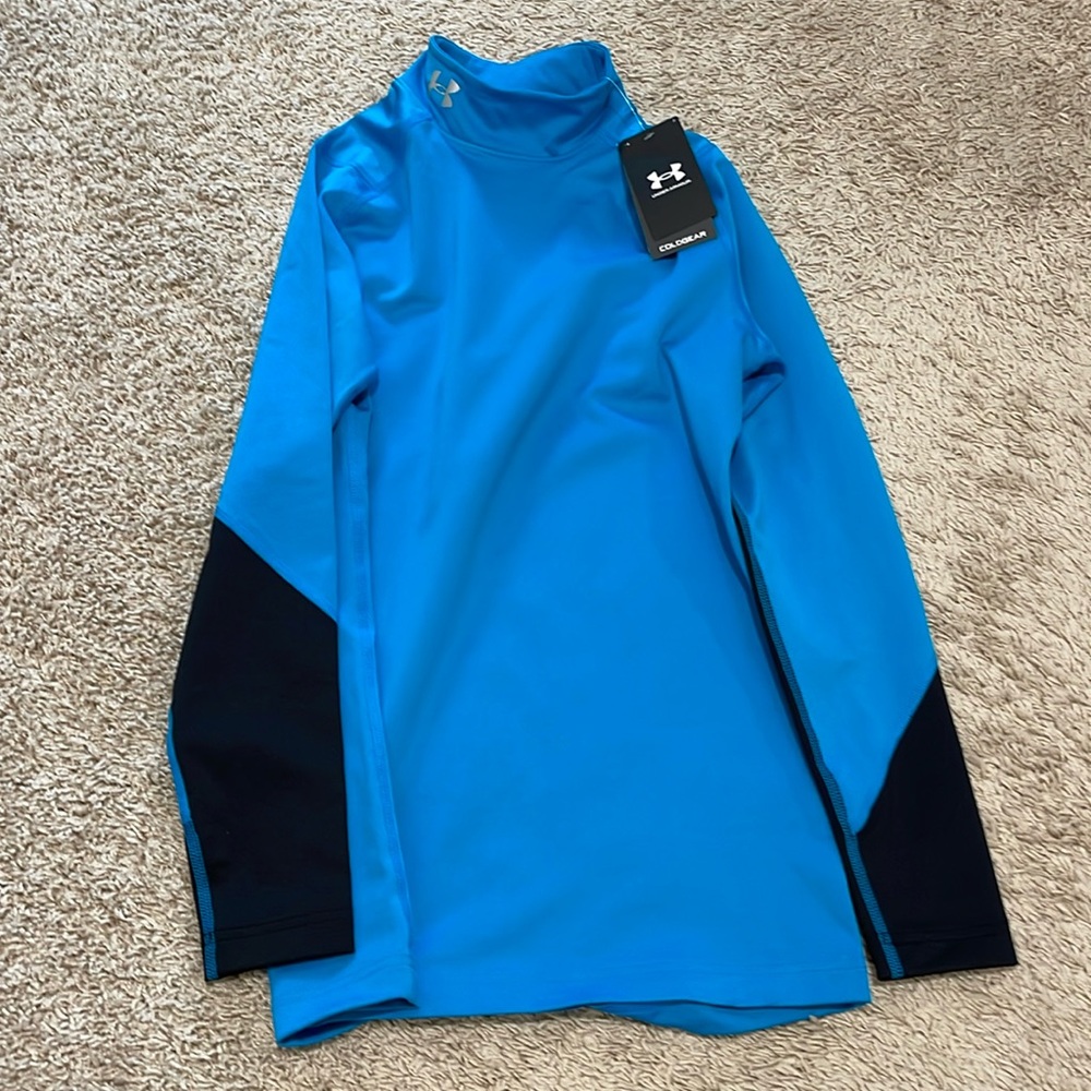 Under Armour Cold Gear Mock Neck Shirt Size Small Turquoise Teal Blue Fitted NWT